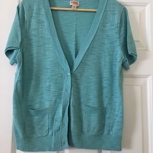 Teal shirt sleev d cotton sweater